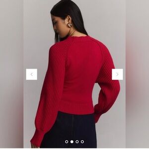 Anthropologie Maeve Mock-Neck Raglan Ribbed Balloon Sleeve